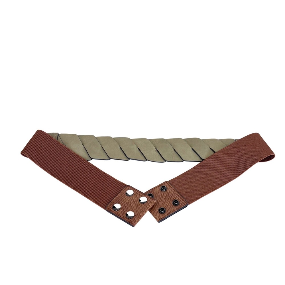 The Limited‎ Womens Snakeskin Embossed Cinch Belt Large Brown Elastic Waist Wide